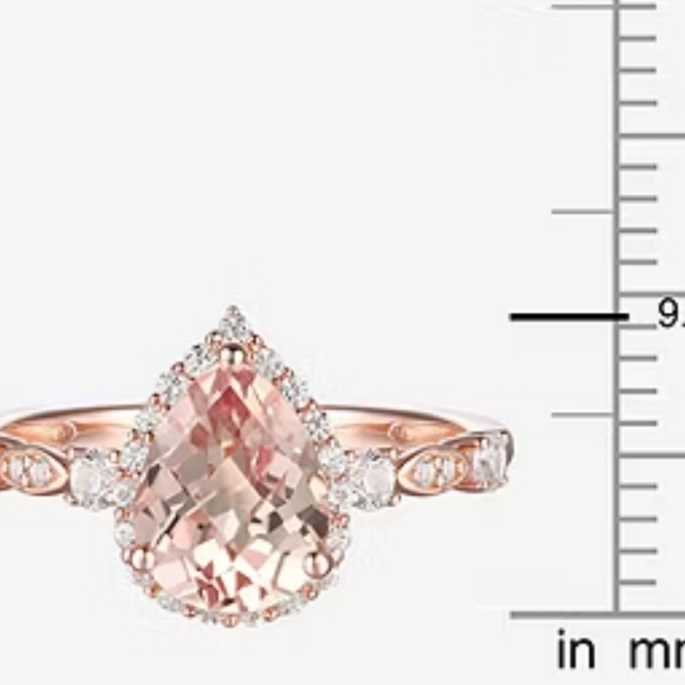 Beautiful Lab Created Morganite & White Sapphire Ring in 14k Rose Gold/925! Sz 7 - Picture 4 of 6